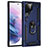 Funda Bumper Silicona y Plastico Mate Carcasa con Magnetico Anillo de dedo Soporte T02 para Samsung Galaxy S21 Ultra 5G Azul
