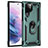 Funda Bumper Silicona y Plastico Mate Carcasa con Magnetico Anillo de dedo Soporte T02 para Samsung Galaxy S21 Ultra 5G Verde