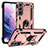 Funda Bumper Silicona y Plastico Mate Carcasa con Magnetico Anillo de dedo Soporte T03 para Samsung Galaxy S21 5G Oro Rosa