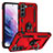 Funda Bumper Silicona y Plastico Mate Carcasa con Magnetico Anillo de dedo Soporte T03 para Samsung Galaxy S21 5G Rojo