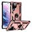 Funda Bumper Silicona y Plastico Mate Carcasa con Magnetico Anillo de dedo Soporte T03 para Samsung Galaxy S21 Ultra 5G Oro Rosa