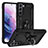 Funda Bumper Silicona y Plastico Mate Carcasa con Magnetico Anillo de dedo Soporte T03 para Samsung Galaxy S23 Plus 5G Negro