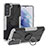 Funda Bumper Silicona y Plastico Mate Carcasa con Magnetico Anillo de dedo Soporte T08 para Samsung Galaxy S21 5G Gris