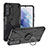 Funda Bumper Silicona y Plastico Mate Carcasa con Magnetico Anillo de dedo Soporte T08 para Samsung Galaxy S21 5G Negro