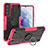Funda Bumper Silicona y Plastico Mate Carcasa con Magnetico Anillo de dedo Soporte T08 para Samsung Galaxy S21 5G Rosa Roja