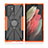 Funda Bumper Silicona y Plastico Mate Carcasa con Magnetico Anillo de dedo Soporte T09 para Samsung Galaxy S21 Ultra 5G Naranja
