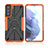 Funda Bumper Silicona y Plastico Mate Carcasa con Magnetico Anillo de dedo Soporte T09 para Samsung Galaxy S22 5G Naranja