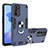 Funda Bumper Silicona y Plastico Mate Carcasa con Magnetico Anillo de dedo Soporte Y01B para Oppo A54s Azul