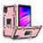 Funda Bumper Silicona y Plastico Mate Carcasa con Magnetico Anillo de dedo Soporte YF1 para Samsung Galaxy A01 Core Oro Rosa