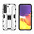 Funda Bumper Silicona y Plastico Mate Carcasa con Magnetico Soporte A03 para Samsung Galaxy S21 Plus 5G Blanco