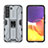 Funda Bumper Silicona y Plastico Mate Carcasa con Magnetico Soporte A03 para Samsung Galaxy S21 Plus 5G Gris