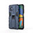 Funda Bumper Silicona y Plastico Mate Carcasa con Magnetico Soporte para Samsung Galaxy F52 5G Azul
