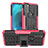 Funda Bumper Silicona y Plastico Mate Carcasa con Soporte A01 para Motorola Moto G71 5G Rosa Roja