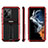 Funda Bumper Silicona y Plastico Mate Carcasa con Soporte A02 para Samsung Galaxy S21 Ultra 5G Rojo