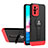 Funda Bumper Silicona y Plastico Mate Carcasa con Soporte H01P para Xiaomi Redmi Note 10 4G Rojo y Negro