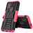 Funda Bumper Silicona y Plastico Mate Carcasa con Soporte para Motorola Moto G20 Rosa Roja