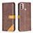 Funda de Cuero Cartera con Soporte Carcasa B02F para Motorola Moto E20 Marron