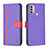 Funda de Cuero Cartera con Soporte Carcasa B04F para Motorola Moto E30 Morado