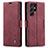 Funda de Cuero Cartera con Soporte Carcasa C03S para Samsung Galaxy S22 Ultra 5G Rojo Rosa