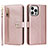 Funda de Cuero Cartera con Soporte Carcasa D06T para Apple iPhone 13 Pro Oro Rosa