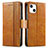 Funda de Cuero Cartera con Soporte Carcasa F03 para Apple iPhone 13 Mini Marron Claro