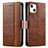 Funda de Cuero Cartera con Soporte Carcasa F03 para Apple iPhone 14 Marron