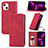 Funda de Cuero Cartera con Soporte Carcasa H30 para Apple iPhone 14 Rojo
