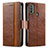 Funda de Cuero Cartera con Soporte Carcasa S02D para Motorola Moto E20 Marron