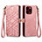 Funda de Cuero Cartera con Soporte Carcasa S05D para Apple iPhone 13 Pro Max Oro Rosa