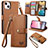 Funda de Cuero Cartera con Soporte Carcasa S07D para Apple iPhone 13 Marron