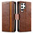 Funda de Cuero Cartera con Soporte Carcasa S10D para Samsung Galaxy S22 Ultra 5G Marron