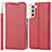 Funda de Cuero Cartera con Soporte Carcasa T03D para Samsung Galaxy S21 5G Rojo