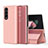 Funda de Cuero Cartera con Soporte Espejo Carcasa L01 para Samsung Galaxy Z Fold3 5G Oro Rosa