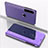 Funda de Cuero Cartera con Soporte Espejo Carcasa QH1 para Huawei Y7p Purpura Claro