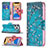 Funda de Cuero Cartera con Soporte Flores Carcasa L02 para Apple iPhone 13 Pro Cian