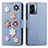 Funda de Cuero Cartera con Soporte Flores Carcasa S02D para Oppo A77 5G Azul