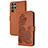 Funda de Cuero Cartera con Soporte Flores Carcasa Y01X para Samsung Galaxy S22 Ultra 5G Marron