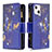 Funda de Cuero Cartera con Soporte Mariposa Carcasa L03 para Apple iPhone 14 Plus Azul