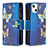 Funda de Cuero Cartera con Soporte Mariposa Carcasa L04 para Apple iPhone 13 Mini Azul