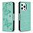 Funda de Cuero Cartera con Soporte Mariposa Carcasa L09 para Apple iPhone 14 Pro Max Verde