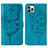 Funda de Cuero Cartera con Soporte Mariposa Carcasa L10 para Apple iPhone 14 Pro Azul