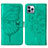 Funda de Cuero Cartera con Soporte Mariposa Carcasa L10 para Apple iPhone 14 Pro Verde