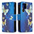 Funda de Cuero Cartera con Soporte Patron de Moda Carcasa B05F para Samsung Galaxy S21 Ultra 5G Azul
