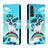 Funda de Cuero Cartera con Soporte Patron de Moda Carcasa H01X para Samsung Galaxy S22 5G Azul Cielo