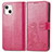 Funda de Cuero Cartera con Soporte Patron de Moda Carcasa H03 para Apple iPhone 14 Rosa Roja