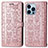 Funda de Cuero Cartera con Soporte Patron de Moda Carcasa H12 para Apple iPhone 13 Pro Oro Rosa