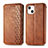 Funda de Cuero Cartera con Soporte Patron de Moda Carcasa H15 para Apple iPhone 13 Marron