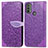 Funda de Cuero Cartera con Soporte Patron de Moda Carcasa S04D para Motorola Moto E20 Morado