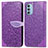 Funda de Cuero Cartera con Soporte Patron de Moda Carcasa S04D para Motorola Moto G51 5G Morado