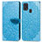 Funda de Cuero Cartera con Soporte Patron de Moda Carcasa S04D para Samsung Galaxy M21s Azul